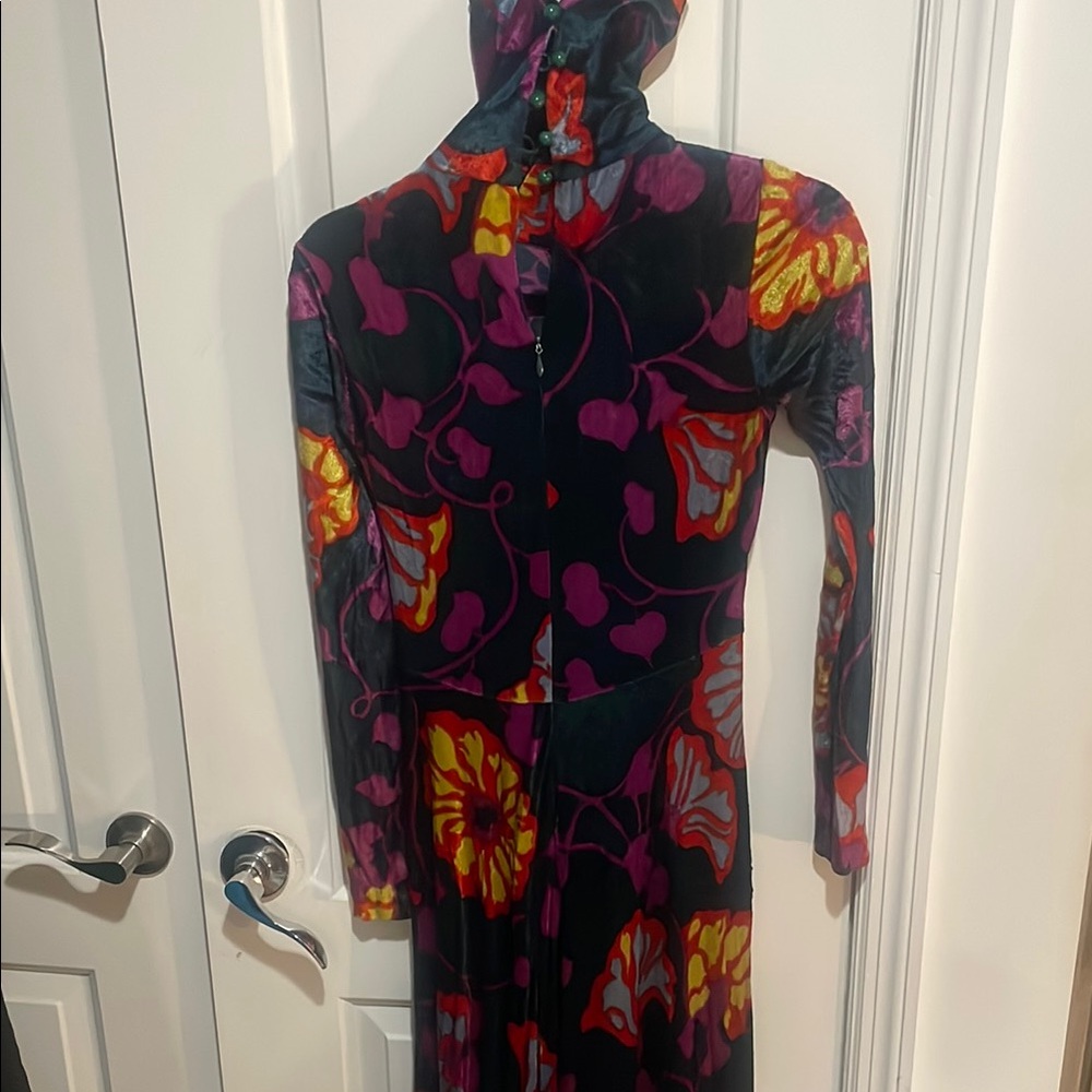 Floral Maxi Dress - Multicolor psychedelic floral velvet vintage maxi 70’s dress